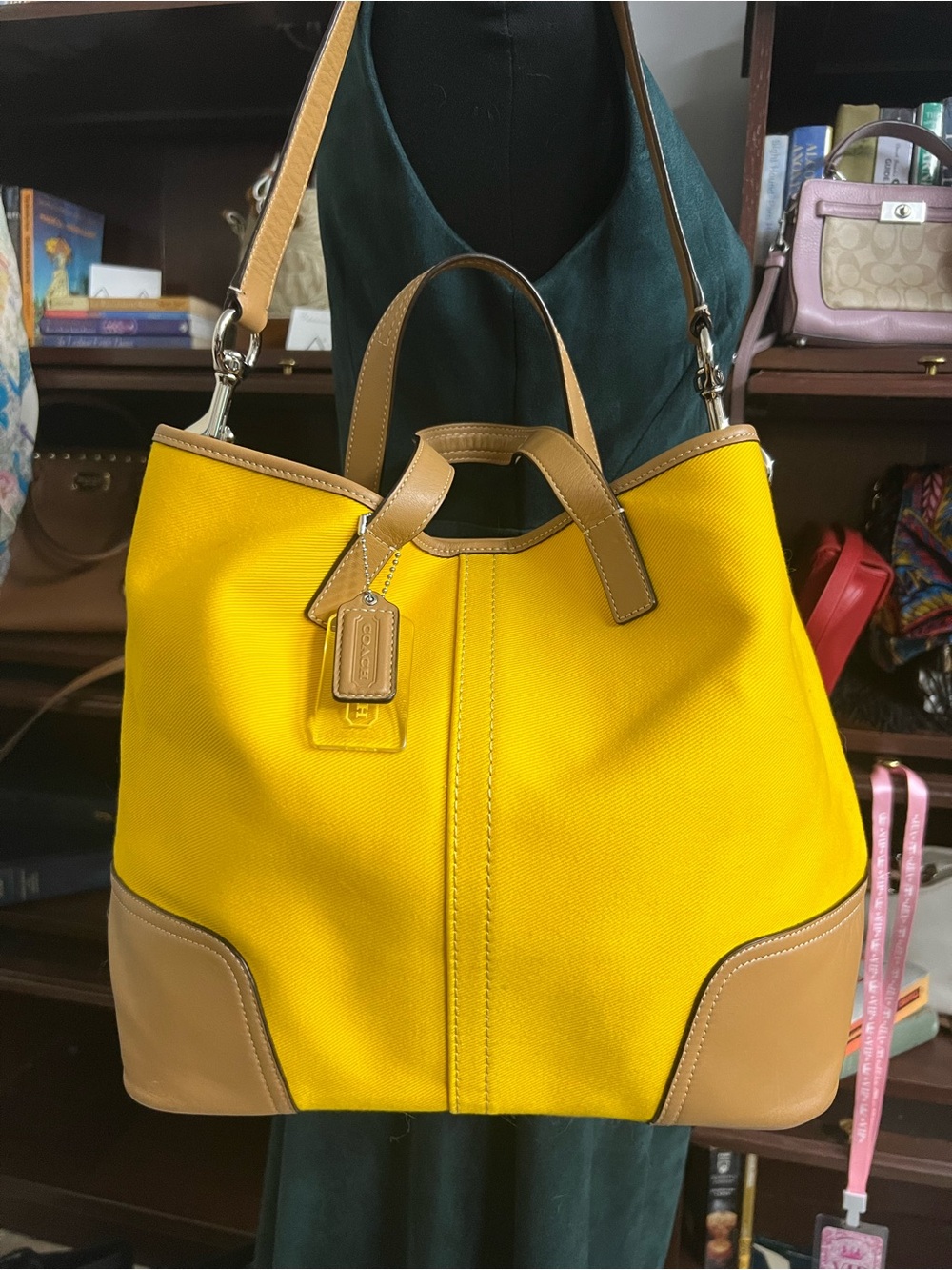 Coach Yellow Canvas Tote with Tan Leather Trim
